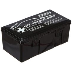 Kalff 23503 Auto Verbandskasten Kompakt Din 13164, Kfz Erste Hilfe Set, Box für Kofferraum, Notfall Zubehör für Pkw, Motorrad, Schwarz