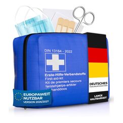 Thomatex® KFZ Verbandstasche 2026/2027 [DIN 13164-2022] – Kompakter Verbandskasten – Lange Haltbarkeit – Erste-Hilfe-Set, StVO-konform – Blau