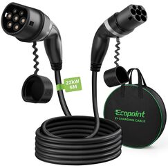 ECOPOINT Typ 2 Ladekabel für Elektrofahrzeuge, 22 kW, tragbares 3-Phasen 32A,Mennekes Mode 3 Ladekabel für EV und PHEV (5M Gerades Kabel)