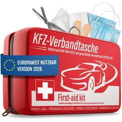 HELDENWERK KFZ Verbandstasche nach aktueller Norm 2026 - Europaweit Nutzbar - Erste Hilfe Set Auto Verbandskasten DIN 13164:2022 (StVO konform)