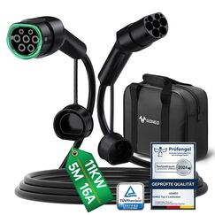 GONEO Typ 2 Ladekabel 11kW 5M 16A Ladekabel Elektroauto 3 Phasig für E Auto EV/PHEV Mode 3 mit Tasche Geeignet für Model S/3/X/Y e-Golf ID.3 i3/i8