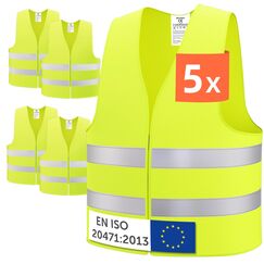 Brovamo Warnwesten Auto 5er-Europaweit gültig nach EN ISO 20471-Warnweste Auto-Warnweste alle Größen-Warnweste Kinder-Warnweste Auto-Sicherheitsweste