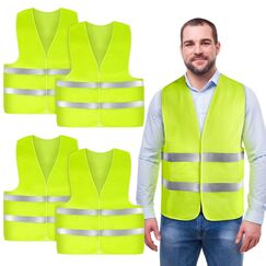 AYBUY Warnwesten Auto, 4 Stück Grün Sicherheitsweste, Reflektierende Warnwesten, für Erwachsene und Kinder 360° Reflektierend mit Reflektorstreifen, für Nacht, Bauarbeiter, Autofahrern Fahrern