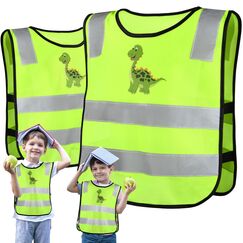 2 Stück Warnweste Kinder,Sicherheitsweste Kinder,Atmungsaktiv Und Universal Größe,Leichte Warnweste Kinder Reflektorweste,Ideal für Schulen,Sport und die Sicherheit von Jungen-Grüner Dinosaurier