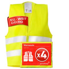 PURAHELP Warnwesten Auto 4er Set Europaweit g&uuml;ltig nach EN ISO 20471 - Reflektierende Warnweste Auto - Sicherheitsweste Auto Warnweste Gelb - Warnschutzweste - Sicherheitswesten f&uuml;r Erwachsene