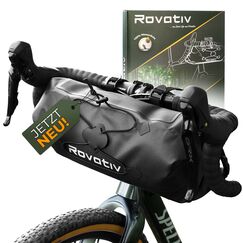 Rovativ&reg; Bikepacking Lenkertasche [9,5 Liter] 100% Wasserdicht - Lenkerrolle - extra Fester Halt - Robustes TPU-Gewebe - f&uuml;r Gravelbike, Rennrad, MTB