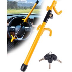 Tevlaphee 4-Haken Lenkradkralle, Schweres Lenkradschloss mit hoher Sichtbarkeit, Universelle Diebstahlsicherung für Autos, Transporter, SUVs, Passend für Lenkräder bis 41,5 cm, 3 Schlüssel(Gelb)