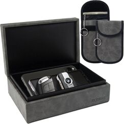 ZCOINS Keyless Go Schutz Set – Große Faraday Box & 2 Faraday Bag für Autoschlüssel, Signalblocker mit Doppelschicht-Abschirmung, RFID-Blocker – Universal für Keyless Entry, Grau