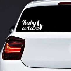 Autodomy 2 Stück Baby On Board Füße Hohe Sichtbarkeit aus großer Entfernung | Baby on Board Aufkleber Auto Für alle Fahrzeugtypen | 15x7 cm (Weiß)