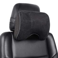 EASY EAGLE Auto Nackenkissen aus Wildleder und Memory-Schaum, Nackenkissen mit Abnehmbarem Befestigungsgurt für Autositz, Schwarz, 1 Stück