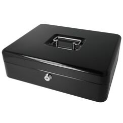 Westcott Geldkassette abschlie&szlig;bar (gro&szlig;, 30 cm) Schwarz | Abschlie&szlig;bare Box aus Stahlblech mit 2 Schl&uuml;sseln | Herausnehmbare Einlage f&uuml;r M&uuml;nzen mit 5 F&auml;chern | E-51002 BLACK