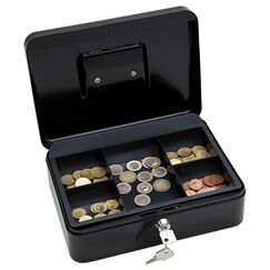 Wedo 145321X Geldkassette (aus pulverbeschichtetem Stahl, versenkbarer Griff, 5-F&auml;cher-M&uuml;nzeinsatz, Sicherheits-Zylinderschloss, 25 x 18 x 9 cm) schwarz