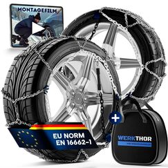 WERKTHOR 2x Schneeketten - Zugelassene Schneeketten für PKW - Optimaler Grip & Einfache Montage - Schneekette aus Metall - Für verschiedenen Reifengrößen