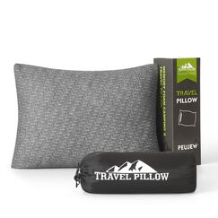 PEUJEW Reisekissen Memory Foam Kissen, Camping Kissen Kleines Kissen 45x35x12 cm, Reisekopfkissen mit Wasserdichter Packsack, Ideal für Flugzeug, Auto und Camping (M, Grau)