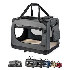 lionto Hundetransportbox faltbar f&uuml;r Reise & Auto, 50x34x36 cm, stabile Transportbox mit Tragegriffen & Decke f&uuml;r Katzen & Hunde bis 10 kg, robuste Hundebox aus Stoff f&uuml;r klein & gro&szlig;, grau