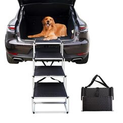 Bounabay hundetreppe große Hunde - Hundetreppe Auto 4 Stufen - Klappbare Aluminium Hundetreppe Ultra-Leicht - Hochwertige Autotreppe für Hunde bis 75kg