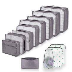 Gro&szlig;e Koffer Organizer Set 12-teilig, Wasserdichte Packw&uuml;rfel, Travel Organizer zum Gep&auml;ckpacken, Familienreisen, Aufbewahrung zu Hause Grau