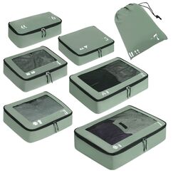 ECOHUB Packw&uuml;rfel f&uuml;r Koffer, 7 St&uuml;ck, Reise-Organizer, Packtaschen, recyceltes PET, umweltfreundlich, Reisezubeh&ouml;r, Schuhtaschen f&uuml;r Reisen, Aufbewahrungstasche, Gep&auml;ck-Organizer, Reisetasche(Gr&uuml;n)
