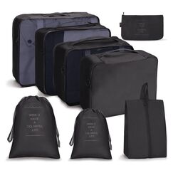 OSDUE Koffer Organizer Set 8-teilig, Packing Cubes, wasserdichte Reise Kleidertaschen, Packtaschen f&uuml;r Koffer, Verpackungsw&uuml;rfel mit Schuhbeutel, USB Kabel Tasche (Schwarz)