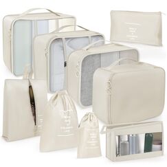 OBSGUMU Koffer Organizer Set, 9 Pcs Packing Cubes f&uuml;r Reise, Packtaschen f&uuml;r Koffer Reise Kleidertaschen, Verpackungsw&uuml;rfel Mit Kosmetiktasche, Travel Organizer(Beige)