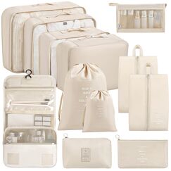 Chijoo 12 teiliges Koffer Organizer Set (Beige) – Packing Cubes Set, Packwürfel, Reise Gadget