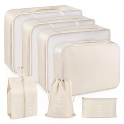 7-Teiliges Koffer Organizer Set - Packing Cubes für Kleidung, Ordnungssystem Mit Kosmetiktasche, Schuhbeutel, Travel Packtaschen (Beige)