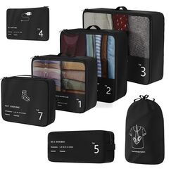 Koffer Organizer Set, 7 St&uuml;ck Packing Cubes, Packw&uuml;rfel f&uuml;r Koffer, Packing Cubes Compression als Rucksack Organizer - Travel Packtaschen Reise - Camping Zubeh&ouml;r & Wander Ausr&uuml;stung(Schwarz)