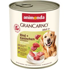 animonda GranCarno Hunde Nassfutter mit Rind + Kaninchen mit Kräutern (6 x 800 g), getreidefreies Hundenassfutter ohne Zucker, für ausgewachsene Hunde, mit fleischigen Zutaten