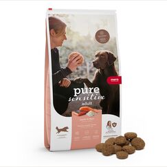 MERA Pure Sensitive Lachs & Reis, Hundefutter trocken für Sensible Hunde, Trockenfutter aus Lachs und Reis, Futter für ausgewachsenen Hund, ohne Weizen und Zucker (12,5 kg)
