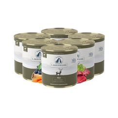 Lakefields Premium Hundefutter Nass | Wild 59% | 6 x 800g | Getreidefreies Nassfutter für Hunde | Natürliche Zutaten in Lebensmittelqualität | Karotten, Kartoffeln & Heidelbeeren | Schonend gegart