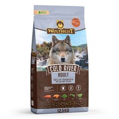 WOLFSBLUT – Cold River Adult | Trockenfutter mit natürlichen Zutaten und wertvollen Superfoods für ausgewachsene Hunde. Getreidefreies Alleinfutter ohne Zusatzstoffe im Beutel | 12,5kg Forelle