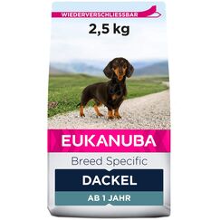 Eukanuba Breed Specific Dackel Trockenfutter - optimal auf die Rasse abgestimmtes Premium Hundefutter mit Huhn, 2,5 kg