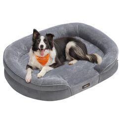 Feandrea Hundebett, Hundekissen, für große Hunde, 91 x 68 x 18 cm, orthopädisch, wasserdichte Innenschicht, erhöhte Ränder, Abnehmbarer, waschbarer Bezug, rutschfest, hellgrau PGW282G01