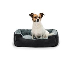 lionto Hundebett mit Wendekissen und Rutschfester Unterseite, Robustes Heimtierkissen mit tiefem Einstieg für Hunde und Katzen jeden Alters, 60x48 cm, kuscheliges Hundekissen, schwarz/grau
