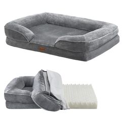 Juskys Hundebett Sheena L orthopädisch, waschbar & rutschfest - 98 x 70 x 17 cm - Hundesofa flauschig mittelgroße Hunde Grau - Haustierbett Hundesofa