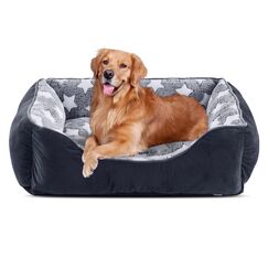 FURTIME Hundebett Grosse Hunde, Hundekorb Waschbar Hundekörbchen rutschfeste Hundebetten, Flauschig Hundematratze mit Erhöhte Ränder Weiches, Hundesofa für Hunde Katze, Schwarz/Sterne, 89x63x23cm
