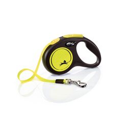 flexi® Neon S Gurt 5 m schwarz, Gurt in neon-gelb, Roll-Leine für Hunde bis 15 kg