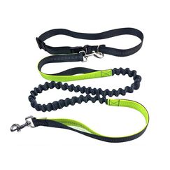 Aiqeer Grau Freihändige Hundeleine, Verstellbarer Hüftgurt und Dehnbare Bungee-Leine, Jogging Hundeleine mit Reflektierenden Nähten (Grün Griff)