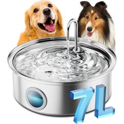 oneisall 7L Trinkbrunnen für Hunde, Edelstahl Hundebrunnen mit großem Sichtfenster, Wasserspender mit LED-Licht, Ultraleiser Pumpe mit Überlastschutz, 5-Schicht Filtration