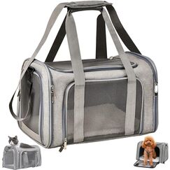 TOFFCAEA Transporttasche für Katze Hund, Hundetransportbox, Faltbare Katzentransportbox, tragbar, 5kg Katzen Hunde Tragebox, für mittelgroße Hunde, Katze (M, Grau) L 43 x B 28 x H 28 cm