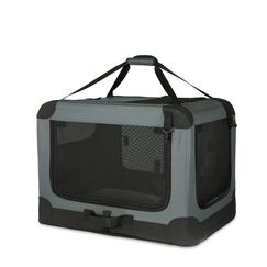 Amazon Basics 4-Türiger Faltbarer Reisezwinger für Katzen, Hund und andere kleine Tiere, Grau, S 66 cm x 46 cm x 46 cm