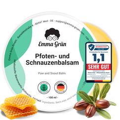Emma Grün® Pfotenbalsam Hund 100ml – Pfotenschutz vor Streusalz, EIS & heißem Asphalt – Pfotenpflege bei trockenen, rissigen Pfoten & Nasen – Hundepfoten Balsam mit Jojoba, Propolis & Bienenwachs