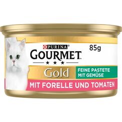 Gourmet Gold Feine Pastete mit Gemüse Katzenfutter nass, mit Forelle und Tomaten, 12er Pack (12 x 85g)