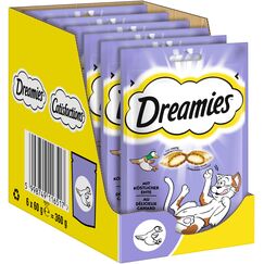 DREAMIES Katzensnacks - 6x60g - mit Ente - Traumhaft knusprige Katzen Leckerlies mit zarter Füllung