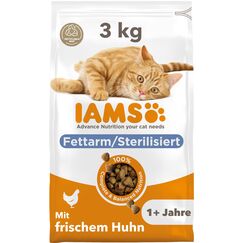 IAMS Sterilised Katzenfutter trocken mit Huhn - Trockenfutter für sterilisierte / kastrierte Katzen ab 1 Jahr, 3 kg