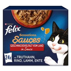 Felix Sensations Saucen Katzenfutter nass, Sorten-Mix, 4er Pack (4 x 24 Beutel à 85g)