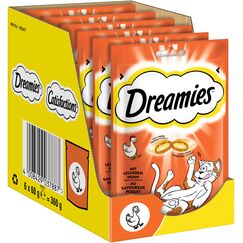 Dreamies Klassiker Katzensnacks mit Huhn – Traumhaft knusprige Taschen mit zarter Füllung – 6 x 60g (6er Pack)