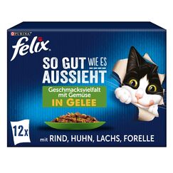 Felix So gut wie es aussieht Katzenfutter nass in Gelee, Sorten-Mix, 6er Pack (6 x 12 Beutel à 85g)