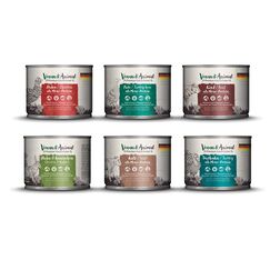 Venandi Animal Premium Nassfutter für Katzen, Probierpaket III, Huhn, Pute, Rind, Huhn + Kaninchen, Kalb, Truthahn, 6 x 200 g, getreidefrei und naturbelassen, 1.2 kg