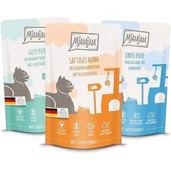 MjAMjAM - Premium Nassfutter für Katzen - Mixpaket IV - 4*Huhn, 4*Ente & Geflügel, 4*Pute 12 x 125g, 12er Pack (12 x 125 g), getreidefrei mit extra viel Fleisch